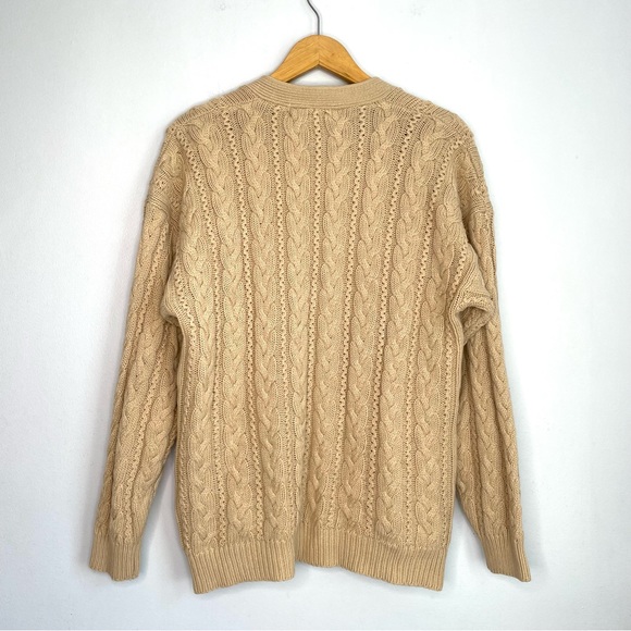 Vintage Cable Knit Cardigan Sweater Women’s Small Tan Grandmacore Tunic - Picture 3 of 10